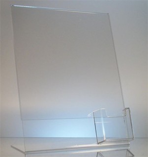 Slant Back Easel Display Frame with vertical business card pocket in Acrylic, Plexiglas, Plexiglass, Lucite, Plastic