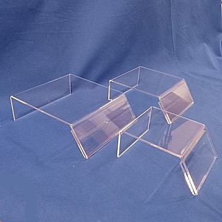 Clear Acrylic Set of 3 Risers with Sign Holder Fronts in Plexi or Lucite