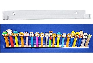 Clear Acrylic PEZ Display Shelf with White PEZRAIL For Wallmounting