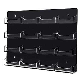 Black Acrylic Business Card or Gift Card Holder with 16 Clear Pockets For Mounting to the Wall
