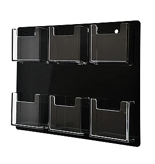 6 Pocket Black Clear Acrylic Veritcal Business Card or Gift Card Holder For Mounting to the Wall