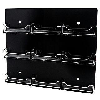 Black Acrylic Business Card or Gift Card Holder with 9 Clear Pockets For Mounting to the Wall