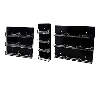 Black Acrylic Wallmount Business Card and Gift Card Holders with Clear Acrylic Pockets