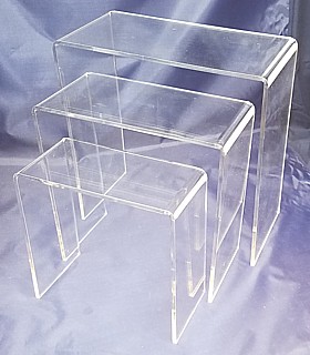 Clear Thick Acrylic Wide Rectangular U Riser Set of 3 in Plexi or Lucite