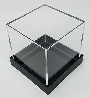 Clear Acrylic Cubes with Black Bases for memorabilia, dolls or collectibles