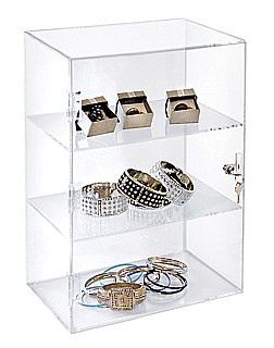 Clear Acrylic 3 Compartment Upright Locking Security Showcase in Plexiglas, Plexiglass, Lucite, Plastic