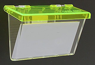 Clear Molded Styrene Wallmount Business Card Holder with Green Lid