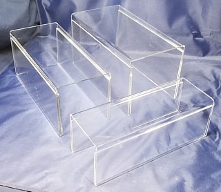 Set of 3 Acrylic Risers with 2 Built-in Plexi Sign Holders