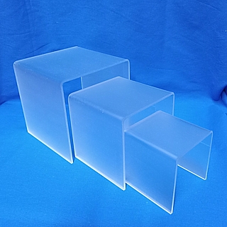 Frosted 3/16 Acrylic Square U Riser Set of 3 in Plexi or Lucite