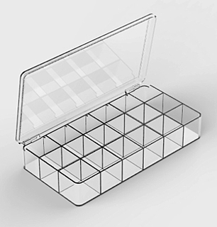 Clear Molded Styrene Plastic 18 Compartment Hinged Box Container