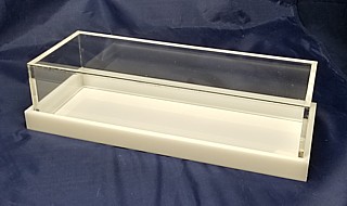Clear Acrylic Low Profile Display Case with White Base in Acrylic, Plexiglas, Plexiglass, Lucite, Plastic