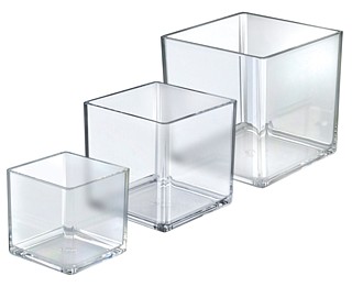 Set of 3 Clear Molded Styrene 5-Sided Cubes