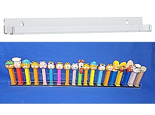 Clear Acrylic PEZ Display Shelf with Black PEZRAIL For Wallmounting