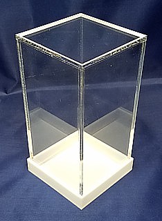 Clear Acrylic Tall Cubes and Boxes in Plexiglas, Plexiglass, lucite and plastic with Clear, White or Black Acrylic Bases