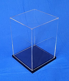 Clear Acrylic Tall Cubes and Boxes in Plexiglas, Plexiglass, lucite and plastic with Clear, or Black Acrylic Bases