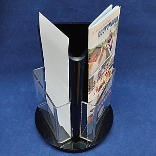 Black and Clear Acrylic 3 Pocket Rotating Literature Holder for Trifold 4x9