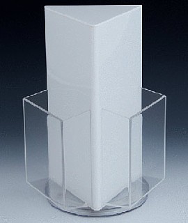 White and Clear Acrylic 3 Pocket Rotating Brochure Literature Holder Model RBH4-W