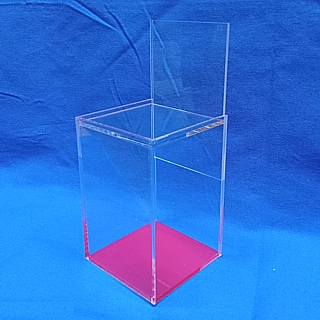 Clear Acrylic Display Case with Sliding Back and Red Bottom