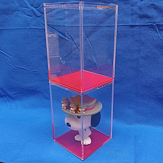 Clear Acrylic Display Case with Sliding Back and Red Bottom