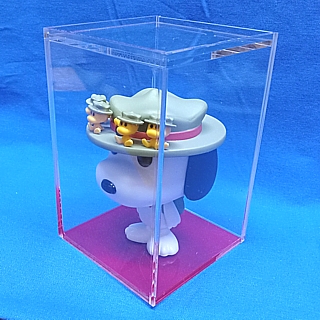 Clear Acrylic Display Case with Sliding Back and Red Bottom