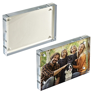 Clear Acrylic Single Sided Deluxe Magnetic Block Frame with White Metal Backing