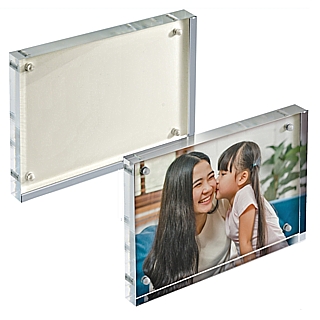 Clear Acrylic Single Sided Deluxe Magnetic Block Frame with White Metal Backing