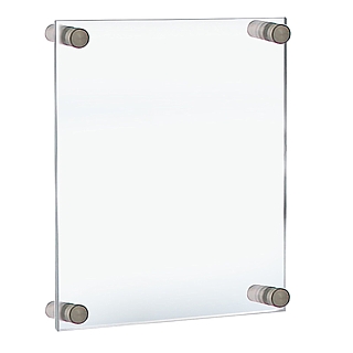 Clear Acrylic Wallmount Sign Holder Frame with Chrome Standoffs for Lobby or Reception Area