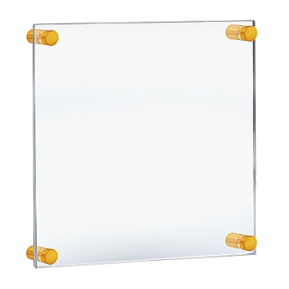Clear Acrylic Wallmount Sign Holder Frame with Gold Standoffs for Lobby or Reception Area
