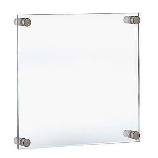 Clear Acrylic Wallmount Sign Holder Frame with Chrome Standoffs for Lobby or Reception Area