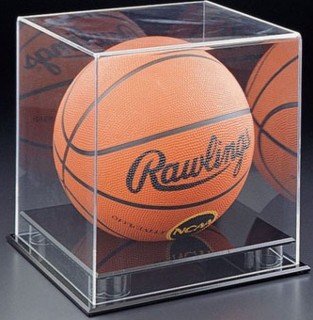 SPC3-DLX Clear Acrylic Basketball, Soccer Ball, Volleyball, Kick Ball Display Showcase with Deluxe Black Base for Display of Collectible Sports Memorabilia