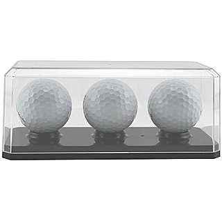 Clear Plastic Golf Ball Display Case For Displaying 3 Golf Balls with Black Base and Ball Cradle - UV Resistant