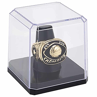 Clear Plastlic Collectible Ring Display Case with Black Base and UV Protectant