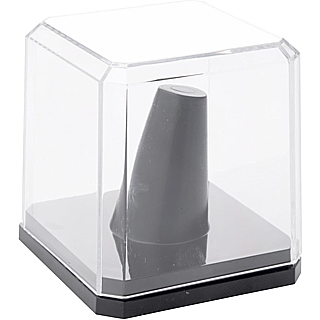 Clear Plastic Ring Display Case For Displaying Single Ring with Black Base and Ring Stem - UV Resistant