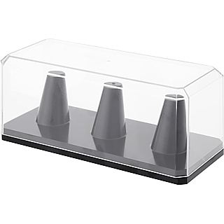 Clear Plastic Ring Display Case For Displaying 3 Rings with Black Base and Ball Cradle - UV Resistant