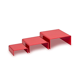 Red Acrylic Short Square U Riser Set of 3 in Plexi or Lucite