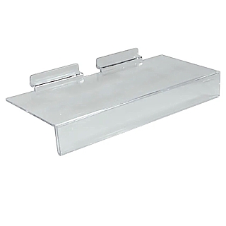 Clear Styrene Flat Shelf with Sign Holder Front For Slatwall or Slotwall