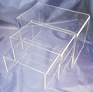 Clear Thick Acrylic Wide Rectangular U Riser Set of 3 in Plexi or Lucite