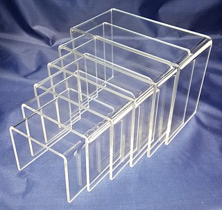 Clear Thick Acrylic Wide Rectangular U Riser Set of 6 in Plexi or Lucite